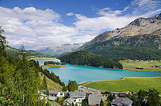 城镇,高山,湖,山,圣莫里茨,瑞士