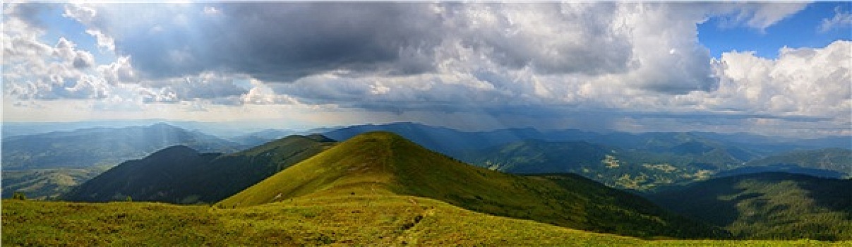 全景,阳光,山