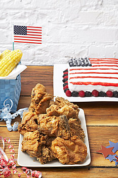 盘子,炸鸡,美国独立日,宴会