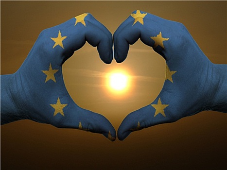 心形,喜爱,手势,彩色,欧盟盟旗