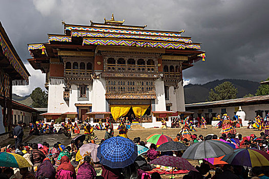 亚洲,不丹,寺院,风景,舞蹈,场所