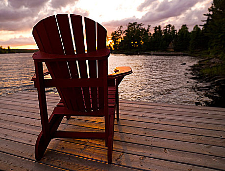 湖,木,安大略省,加拿大,宽木躺椅