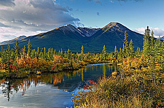 秋色,维米里翁湖,班芙国家公园,艾伯塔省,加拿大