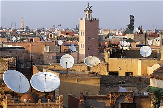 屋顶,巨大,卫星天线,麦地那,玛拉喀什,摩洛哥,非洲