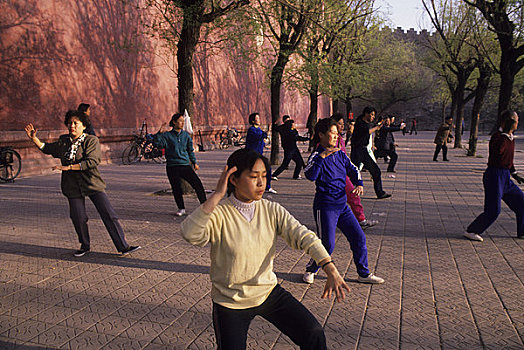 中国,北京,人,太极拳,墙壁,故宫