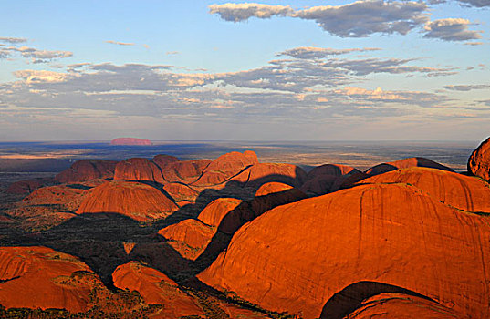俯视,风景,奥尔加,正面,乌卢鲁巨石,石头,日落,乌卢鲁卡塔曲塔国家公园,北领地州,澳大利亚