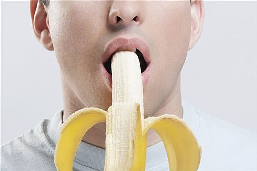特写,一个,男人,吃,香蕉