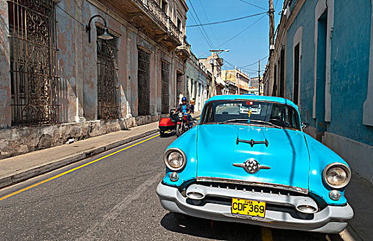 古巴,街道,老,汽车,街上,建筑