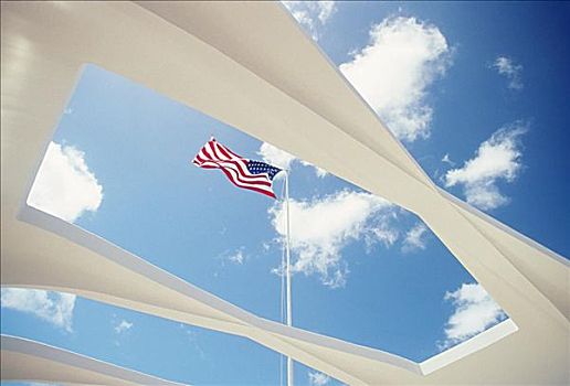 夏威夷,瓦胡岛,珍珠港,亚利桑那,纪念,旗帜,上面