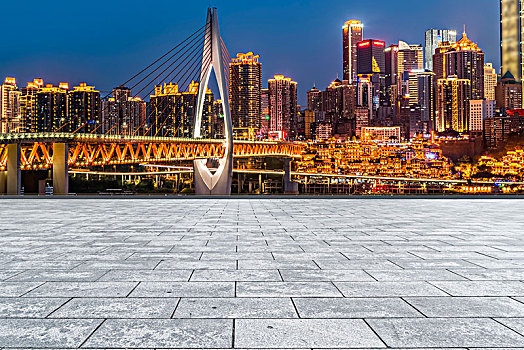 道路路面广场地砖和重庆夜景