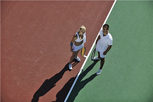 高兴,年轻,情侣,玩,网球,比赛,户外