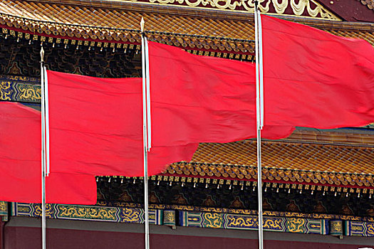 旗,飘扬,靠近,入口,故宫,北京,中国