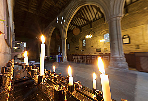 蜡烛,照亮,室内,教堂建筑,诺森伯兰郡,英格兰