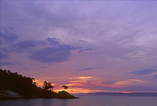 日落,上方,湾,塔斯马尼亚,澳大利亚