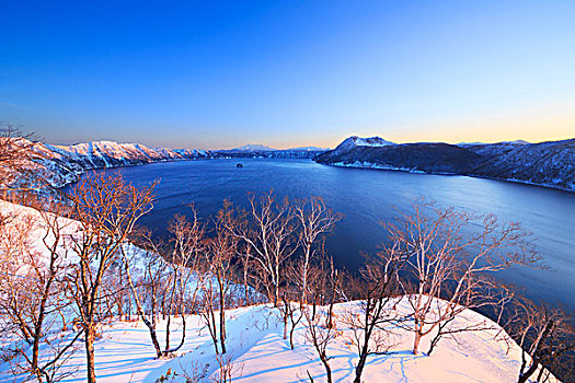 湖,晨光,北海道