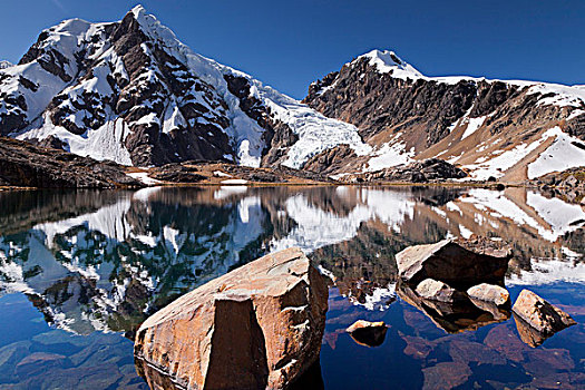 顶峰,山脉,反射,高山湖,安第斯山脉,秘鲁,南美