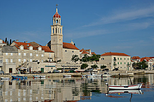 港口,正面,教堂,岛屿,达尔马提亚,克罗地亚,欧洲