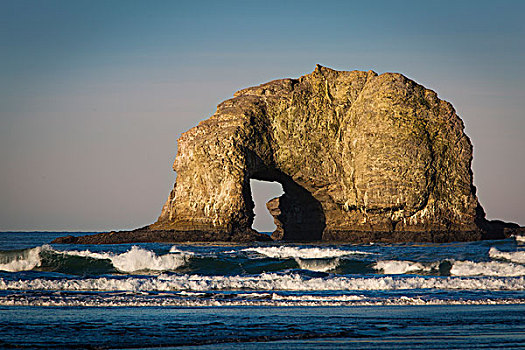 日出,上方,一个,相似,石头,海蚀柱,靠近,俄勒冈,美国