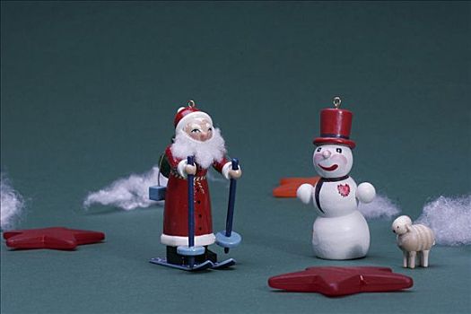 圣诞节,圣诞老人,滑雪,交谈,雪人