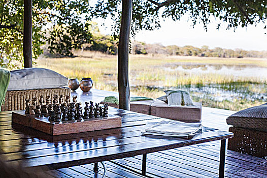 棋盘,桌上,狩猎小屋,国家公园,赞比亚