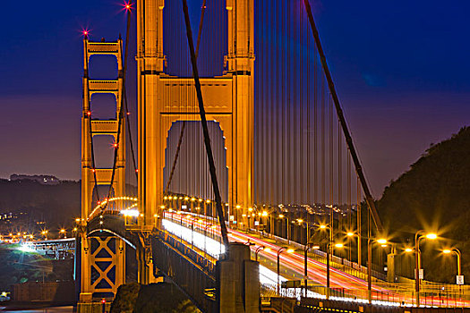 交通,吊桥,夜晚,金门大桥,旧金山湾,旧金山,加利福尼亚,美国
