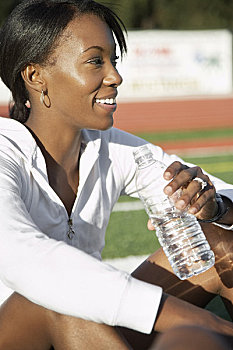 运动员,喝,瓶装水