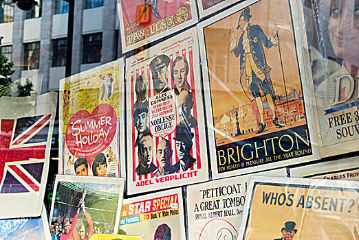 英格兰,伦敦,在家办公,老,海报,展示,橱窗