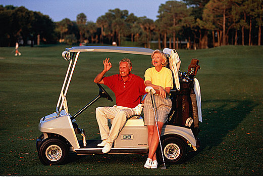 肖像,夫妻,高尔夫球车