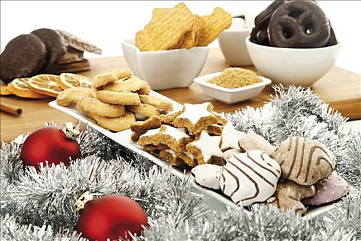 种类,圣诞饼干,桂皮,星形,饼干,姜饼,香草,调味,圣诞装饰,圣诞树球