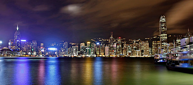 夜景,全景,沿岸,正面,香港,岛屿,亚洲