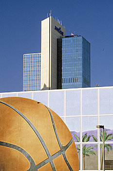 美国,亚利桑那,凤凰城,摩天大楼,篮球,描绘,前景