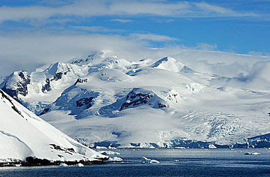 南极,南极半岛,海峡,山峦,遮盖,冰河,雪