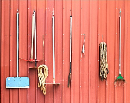农场,工具,悬挂,红色,谷仓,墙壁