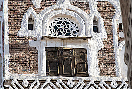 也门,萨那,老城,窗户,特写