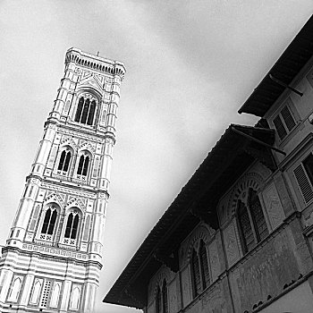 意大利,托斯卡纳,佛罗伦萨,中央教堂,圣母百花大教堂,特写,黑白