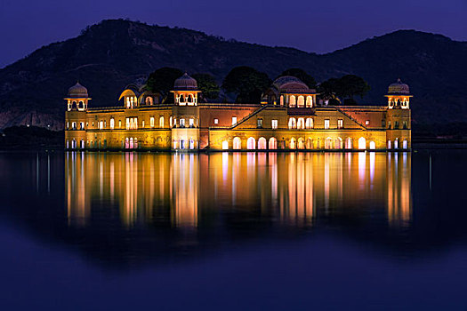 水,宫殿,黄昏,斋浦尔,拉贾斯坦邦,印度,亚洲