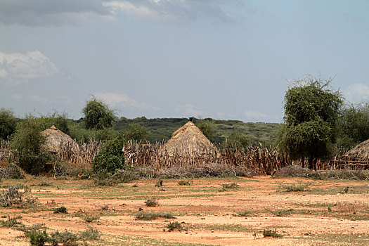 传统,乡村,稻草,小屋,奥莫山谷,埃塞俄比亚