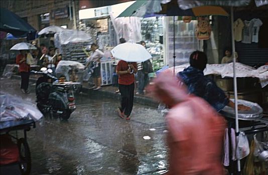 季风,雨,唐人街,曼谷,泰国