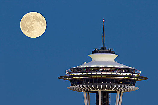 西雅图,天际线,风景,公园,满月,合成效果,图像,月亮