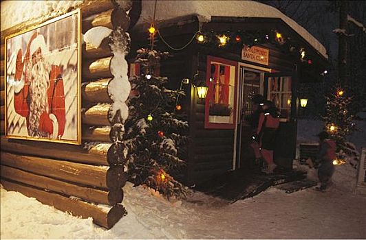 小屋,游客,拉普兰,圣诞老人,乡村,雪,冬天,芬兰,斯堪的纳维亚,欧洲