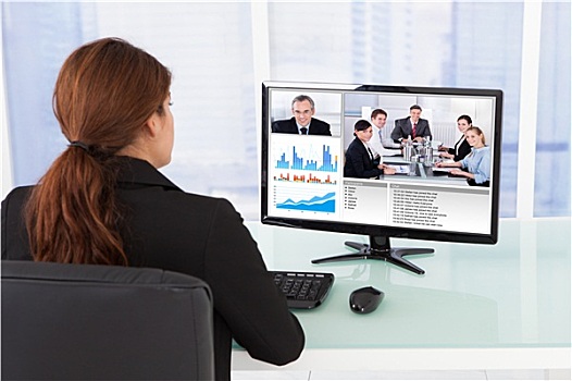 职业女性,视频会议,团队,电脑