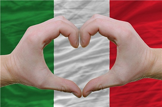 心形,喜爱,手势,展示,上方,旗帜,意大利