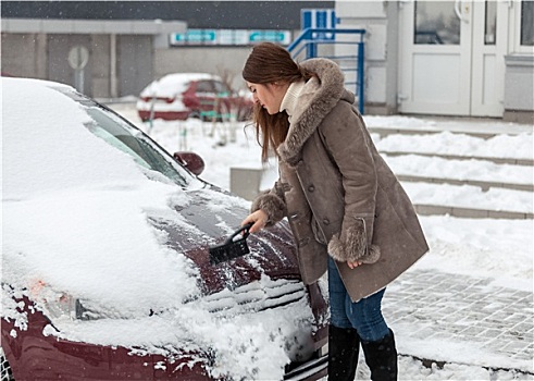 女人,清洁,汽车,雪,暴风雪