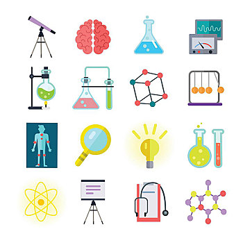 彩色,科学,象征,不同,试管,节拍器,放大镜,大脑,望远镜,听诊器,亮光,测量设备,科研,学习,测验