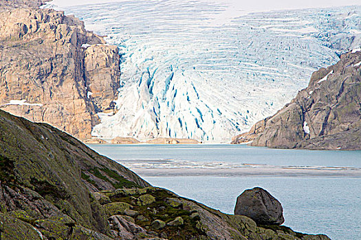 冰河,舌头,挪威,湖,夏天