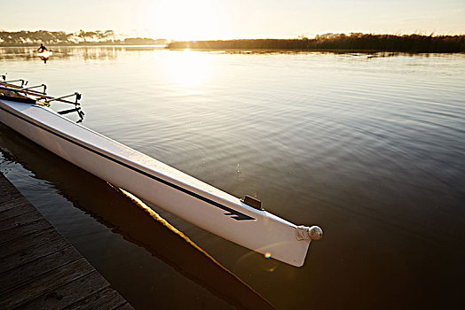短桨,码头,平和,日出,湖
