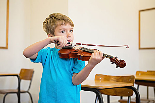 可爱,学生,演奏,小提琴,教室