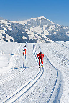 越野滑雪,风景,基兹比厄尔,阿尔卑斯山,提洛尔,奥地利,欧洲