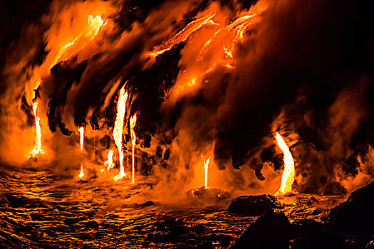 火山岩,流动,上方,悬崖,水