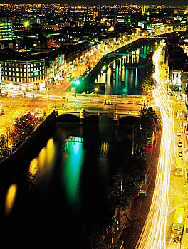 桥,利菲河,都柏林,爱尔兰,航拍